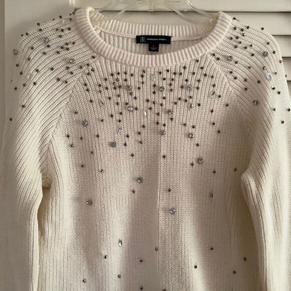 inc INTERNATIONAL CONCEPT COTTON WHITE EMBROIDERED RHINESTONE WOMAN SWE… - Picture 2 of 9